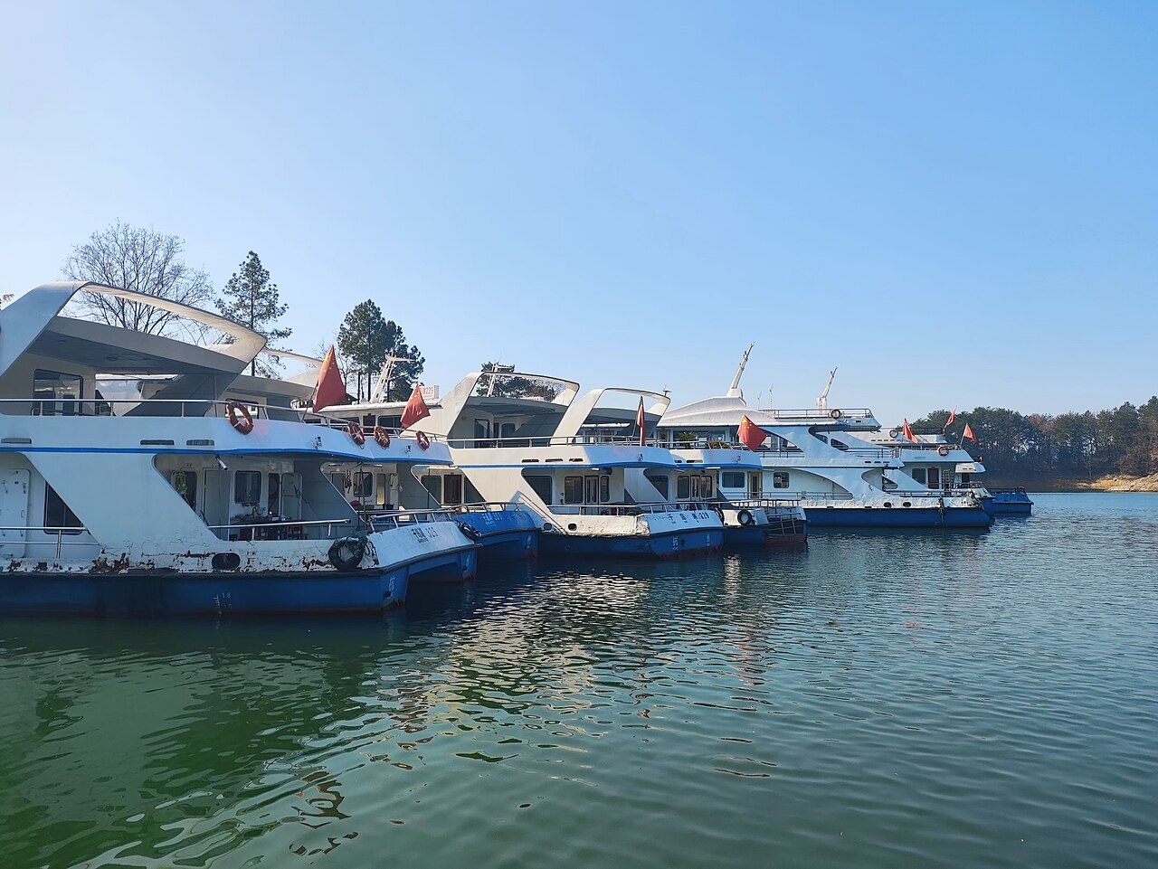 清晨从旅游码头出发的游船